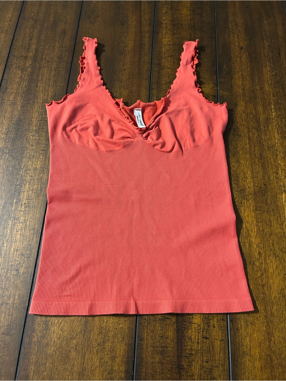 Last Tango Coral Ribbed V-Neck Camisole with Ruffle Trim